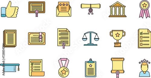 Online attestation service icons set. Outline set of Online attestation service vector icons thin line color flat on white