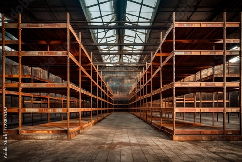 empty shelving in an industrial warehouse