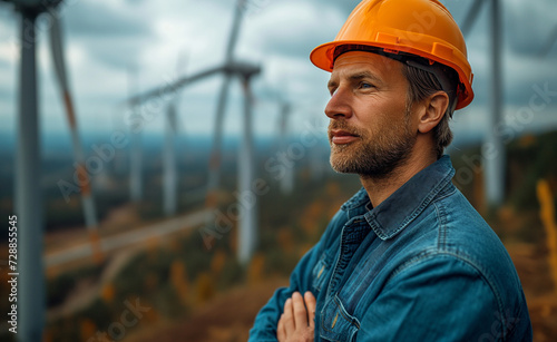 Wind energy engineer Industrial workers, with teamwork at the core of renewable transitions, teamwork in planning, and teamwork in execution, grounded in the concept Wind energy.