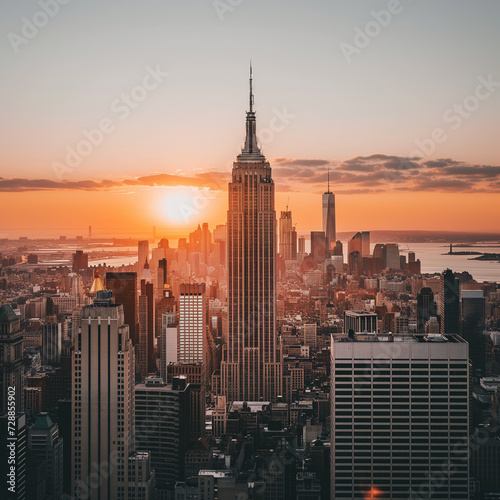 Sunset Over New York City Skyline with Empire State Building © HustlePlayground