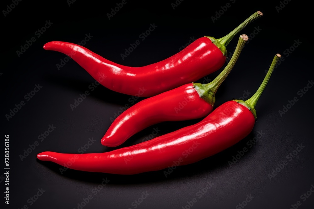 red chili peppers closeup isolated on black background