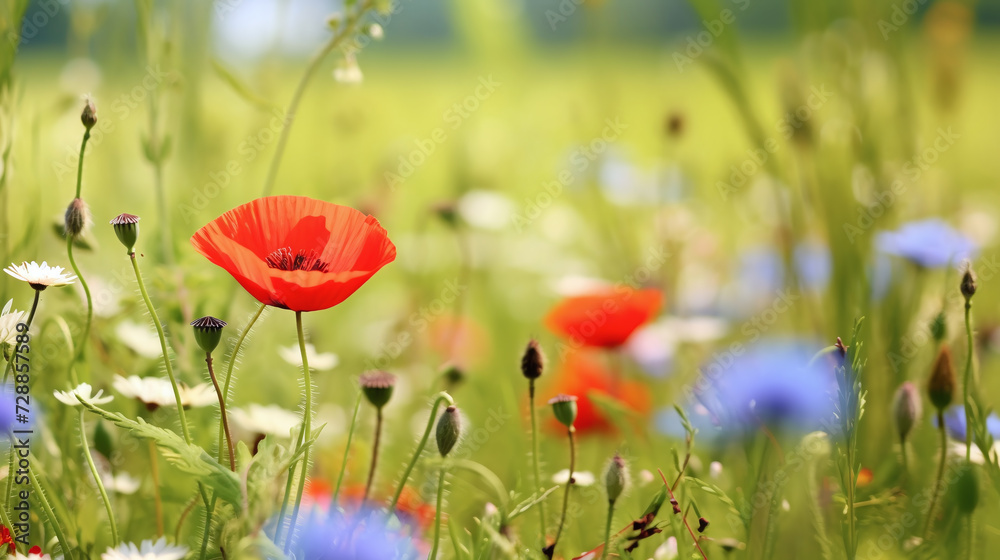 Obraz premium simple naturel wild flowers like red poppy in the meadow