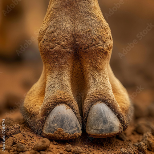 Detailed close-up of a camel's foot, showcasing the unique texture and structure. Perfect for travel brochures, cultural articles, and educational materials on desert ecosystems.