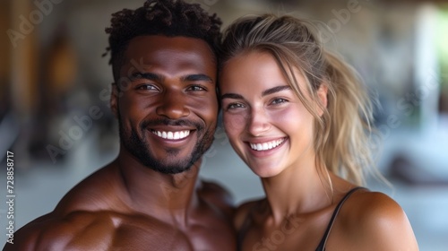 Joyful Interracial Couple Smiling