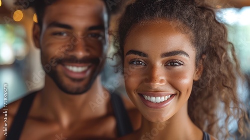 Smiling Couple with Curly Hair at the Gym