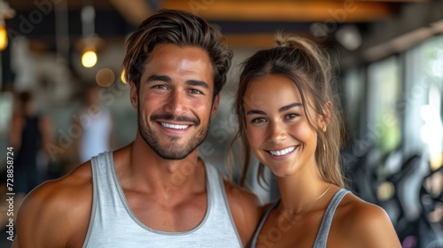 Fit Couple at the Gym Smiling