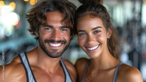 Charming Fitness Couple Smiling in the Gym