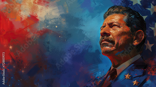 César Chávez Day greeting card with blue, white and red brush color background with copy space - AI Generated Abstract Art