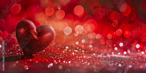 Heart shape in defocused red sparkling background