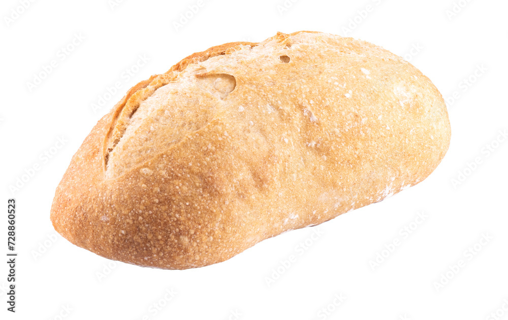 Homemade wholemeal natural fermentation bread baked isolated on white background close up