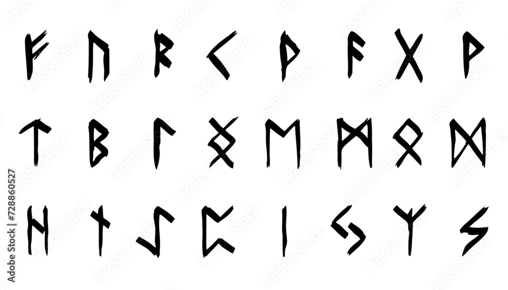 Scandinavian runes. black letters on white background. Set of old Norse Runic alphabet, Futhark. Ancient occult Viking characters on white background, rune font. Scandinavian runes. black letters on white background. Set of old Norse Runic alphabet, Futhark. Ancient occult Viking characters on white background, rune font.