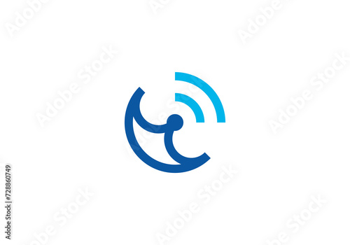 simple communication satellite network logo design