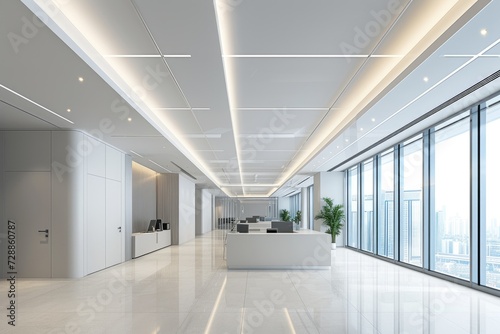 Brightly lit office room with a white ceiling