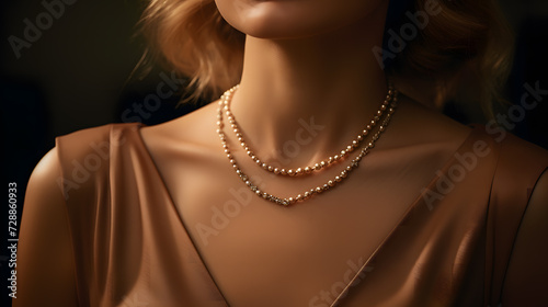 pearl necklace on neck of young model. Neural network AI generated art