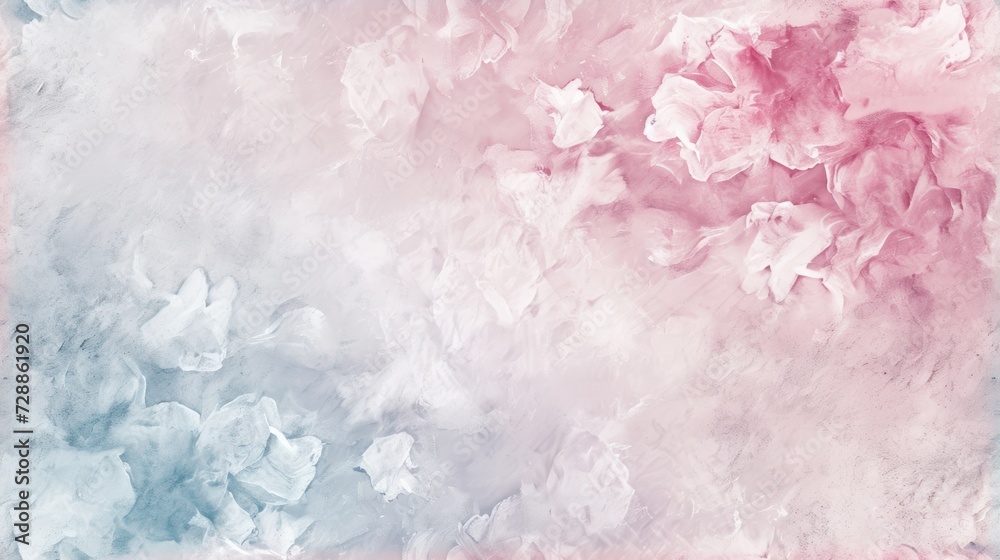 Fototapeta premium a painting of pink and blue flowers on a pink and blue background with a pink border in the middle of the picture and a pink border in the middle of the picture.