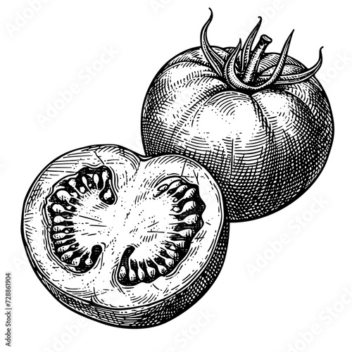 Tomatos. Vintage woodcut engraving style vector illustration isolated on white.