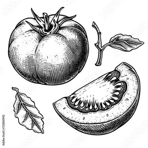 Tomatos. Vintage woodcut engraving style vector illustration isolated on white.