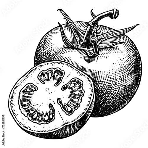 Tomatos. Vintage woodcut engraving style vector illustration isolated on white.