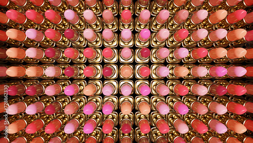 3d illustration, a collection of lipsticks of different color shades. Cosmetics, decorative cosmetics