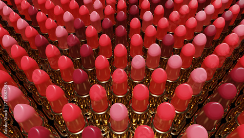 3d illustration, a collection of lipsticks of different color shades. Cosmetics, decorative cosmetics