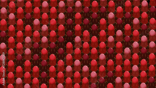 3d illustration, a collection of lipsticks of different color shades. Cosmetics, decorative cosmetics