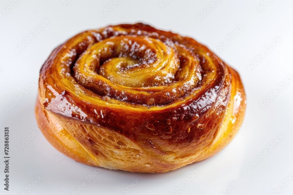 Cinnamon bun isolated on white with selective focus Cinnamon bun isolated on white with selective focus
