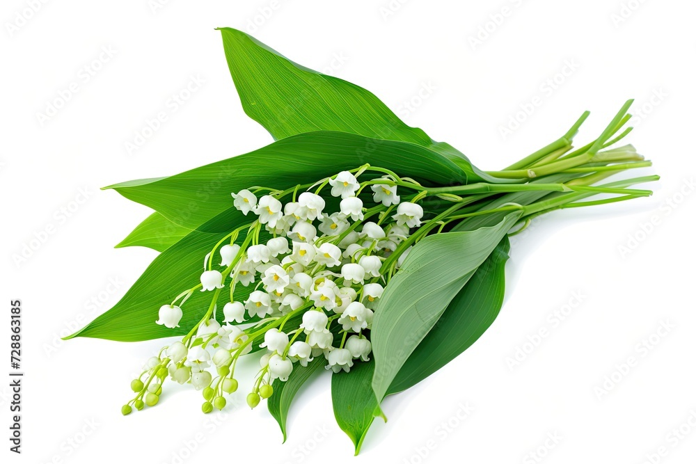 Obraz premium Cluster of lily of the valley alone on white background
