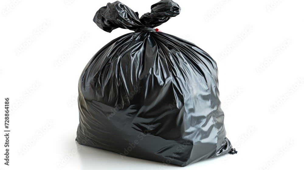  a black trash bag on a white background with a red button on the top of the bag and a red button on the bottom of the top of the bag.