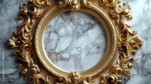 Gold Frame Wall Template: Marble Background with Intricate Ceiling Design Style © Volodymyr Skurtul