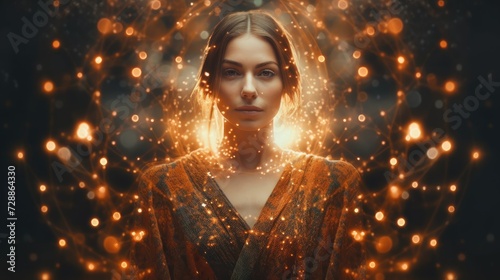 A woman stands in front of a source of intense brightness, casting a striking silhouette against the radiant glow.