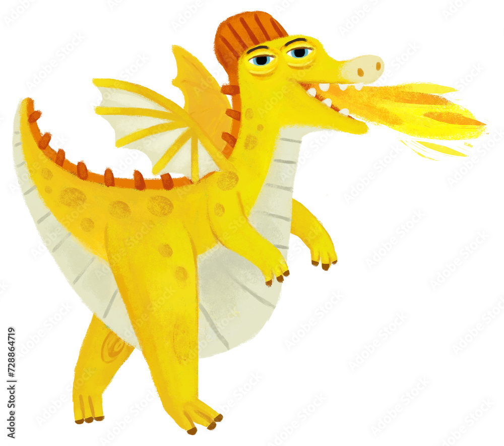 Fototapeta premium cartoon happy and funny colorful medieval dragon or dinosaur dino isolated illustration for children