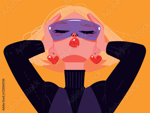 beautiful blonde woman with smart glass illustration. Fashion graphic 
