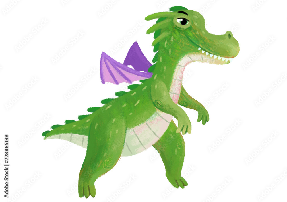 Obraz premium cartoon happy and funny colorful medieval dragon or dinosaur dino isolated illustration for children