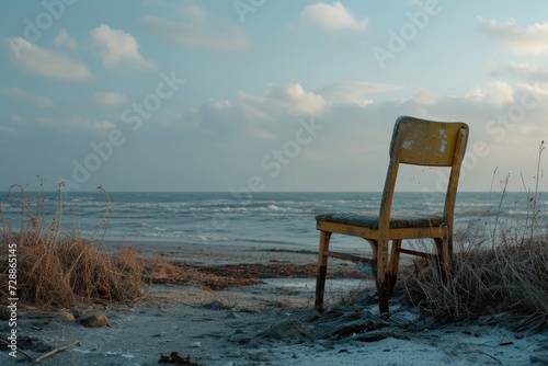 Deserted seat left on shore