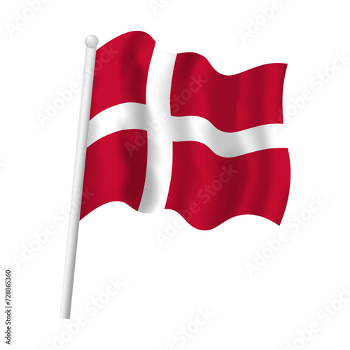 Free Download Denmark flag on flagpole waving in wind. Danish flag red with white cross vector isolated object illustration - GFXLoad