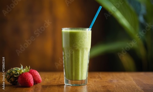 glass of fresh smoothie with fruits