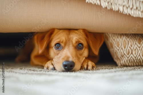 Cute pup concealed beneath home furniture © LimeSky
