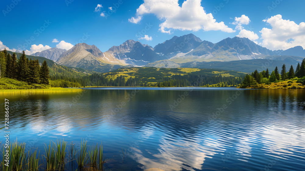 Beautiful Scenery of Tatra mountains and lake.