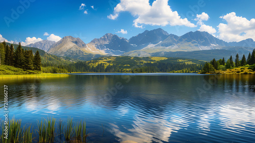 Beautiful Scenery of Tatra mountains and lake.