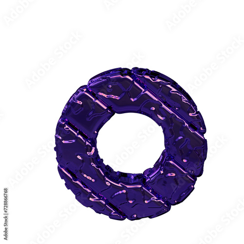 Purple symbol made from rough diagonal blocks. view from above. letter o