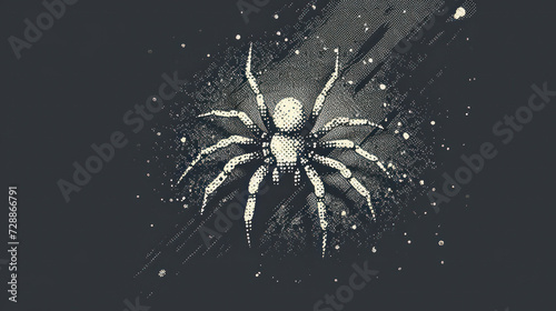  a black and white image of a spider on a dark background with a splash of white on the bottom half of the image and the image of a spider on the bottom half of the image.