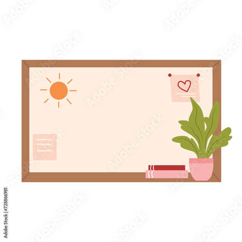  blackboard for notes with a picture of a sun, a flower in a pot and a heart. office writing board. school writing board