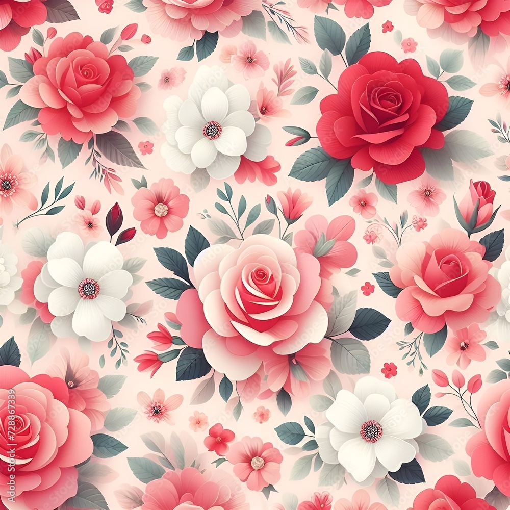 Watercolor pattern of red roses .  Floral ornament. Pastel color, isolated watercolor illustrator.