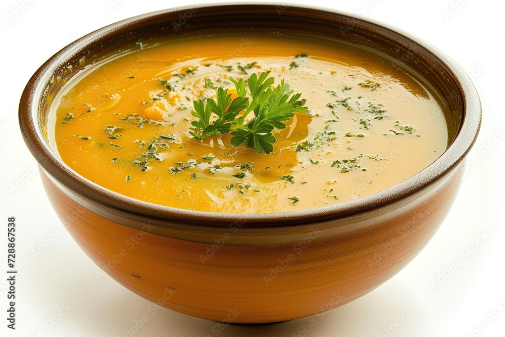 Isolated bowl of soup made from squash on white background Isolated bowl of soup made from squash on white background