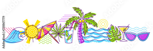 Background with summer items. Stylized beach objects.