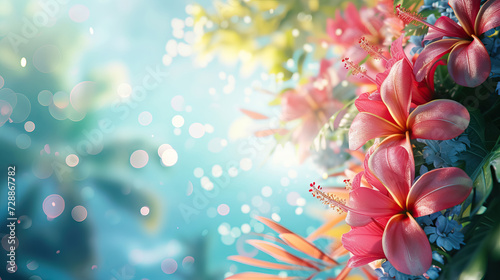 close up hawaii flowers on bokeh background with copy space for lei day background - AI Generated Abstract Art #728867782