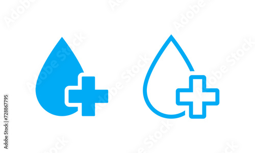 Water drop with plus icon set