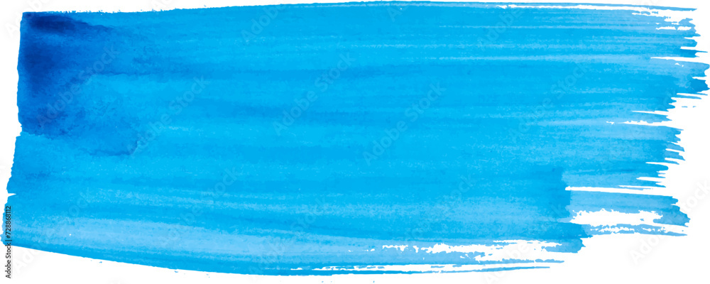 Watercolor brush stroke of blue paint on a white isolated background