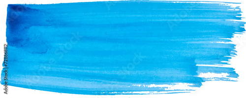 Watercolor brush stroke of blue paint on a white isolated background