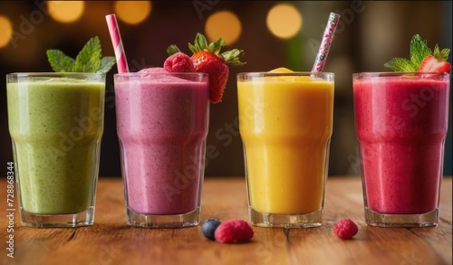Colorful set of fresh fruit cocktails